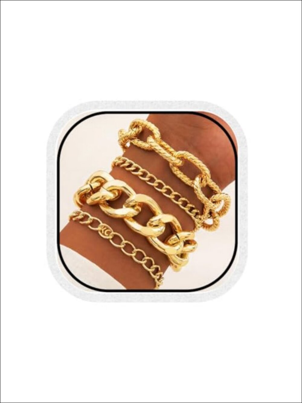 14K Gold Plated Stack Bracelet Set Cuban Link Chain Adjustable Women